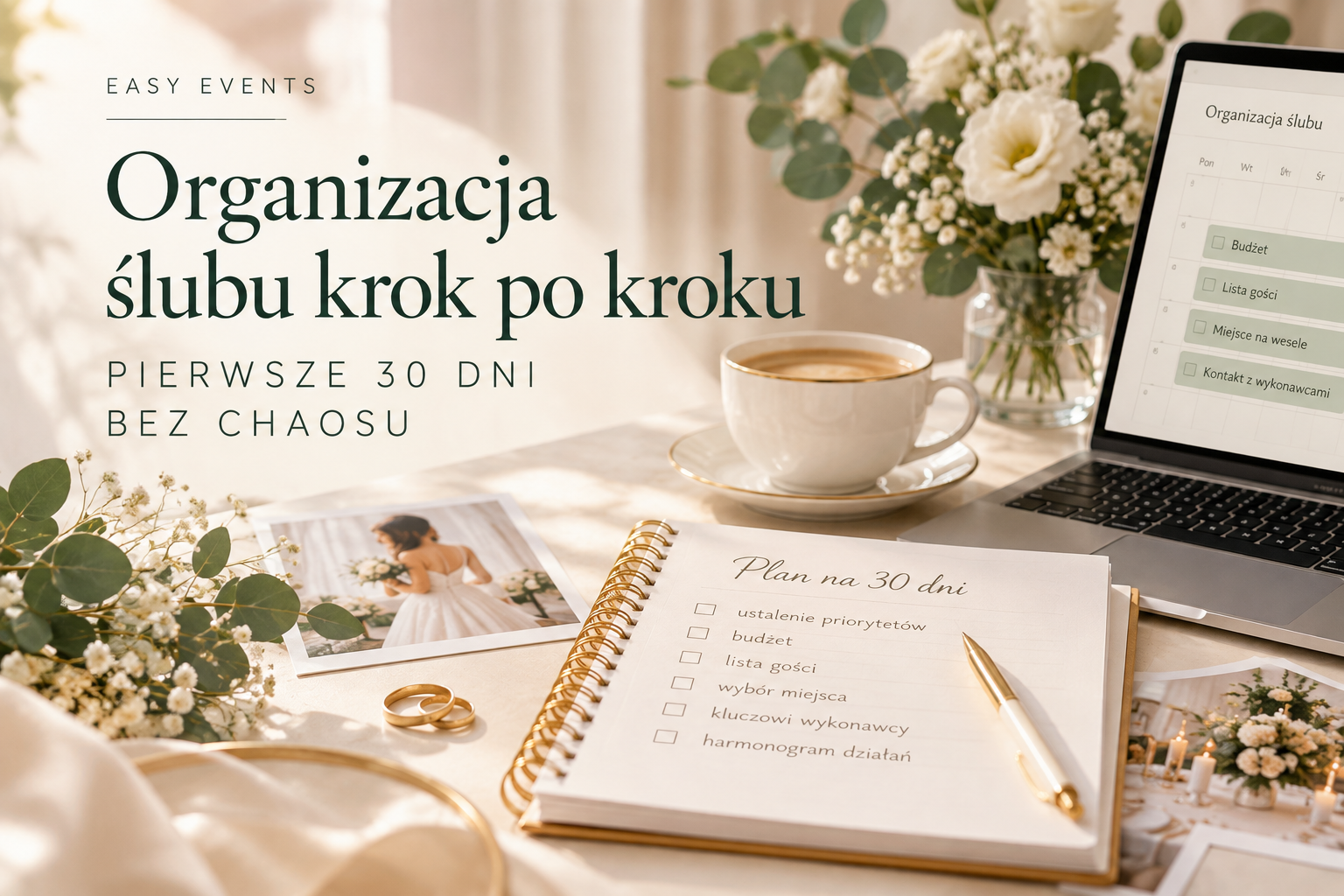 Planowanie ślubu krok po kroku – pierwsze 30 dni organizacji wesela, poradnik Easy Events